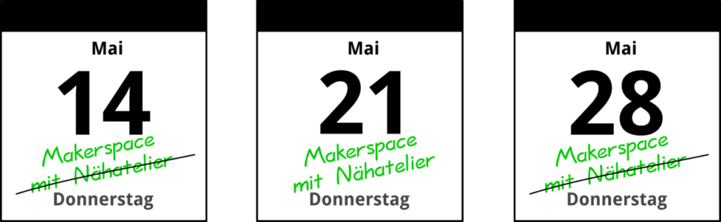Kalenderblätter, die untenstehenden Text visualisieren